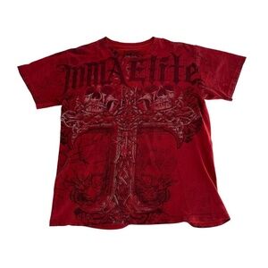 MMA Elite Shirt Men Medium Red Y2K Cyber Mall Goth Skull Cross Grunge Skater Emo